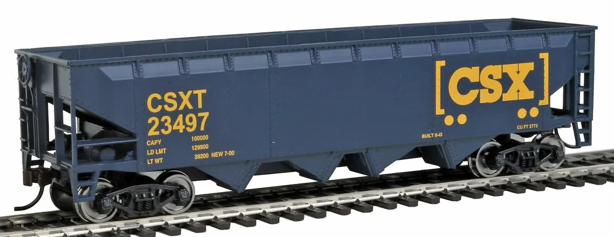 Walthers Trainline Offset Hopper-Ready to Run-CSX Transportation (Blue, Yellow; Boxcar Logo) 931-1425 Ho Scale Model Railroad - Freight Model