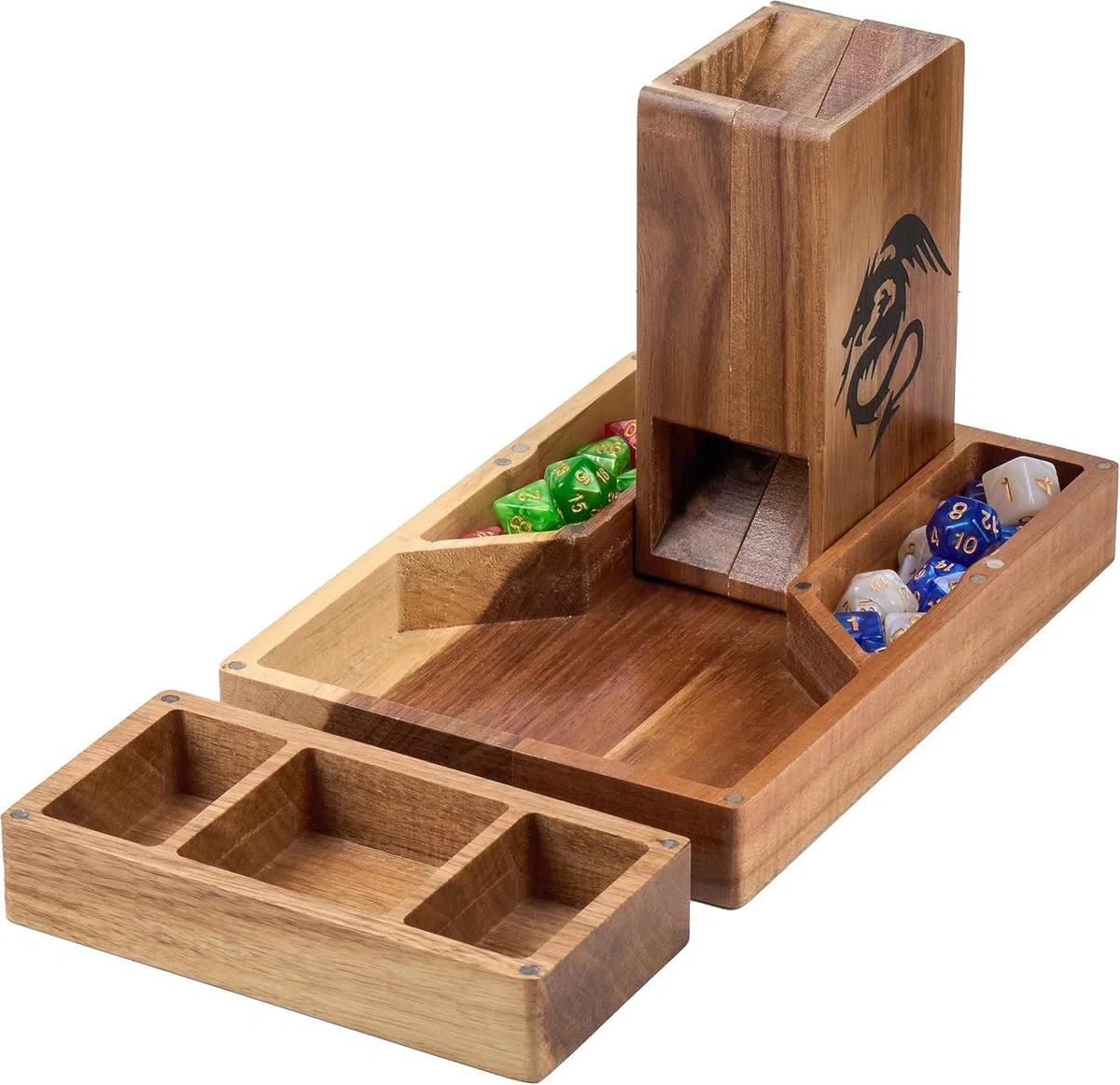 Tapeera DND Gifts - Torre magnetica per dadi in legno con vassoio, accessorio Dungeons and Dragons, portatile, per giochi di ruolo da tavolo