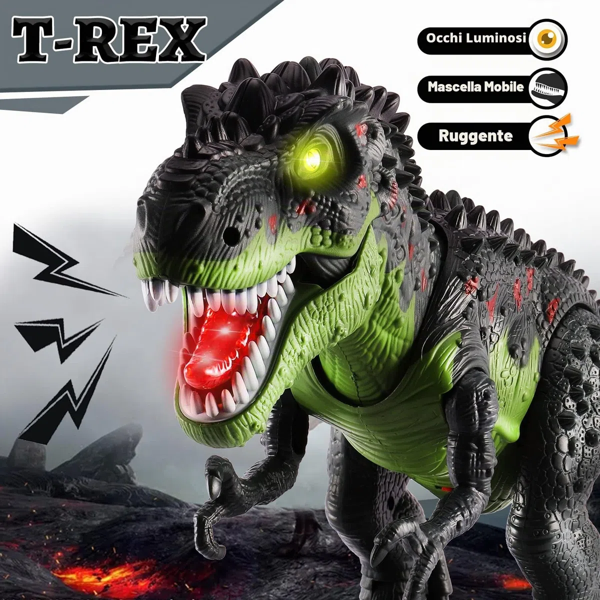 TOEY PLAY T-Rex Dinosauro Giocattolo Gigante, 47cm Dinosauro che Cammina, Tyrannosaurus Figure con Ruggiti e Luci, Giochi Dinosauri 3 4 5 6 Anni, Regalo per Bambini