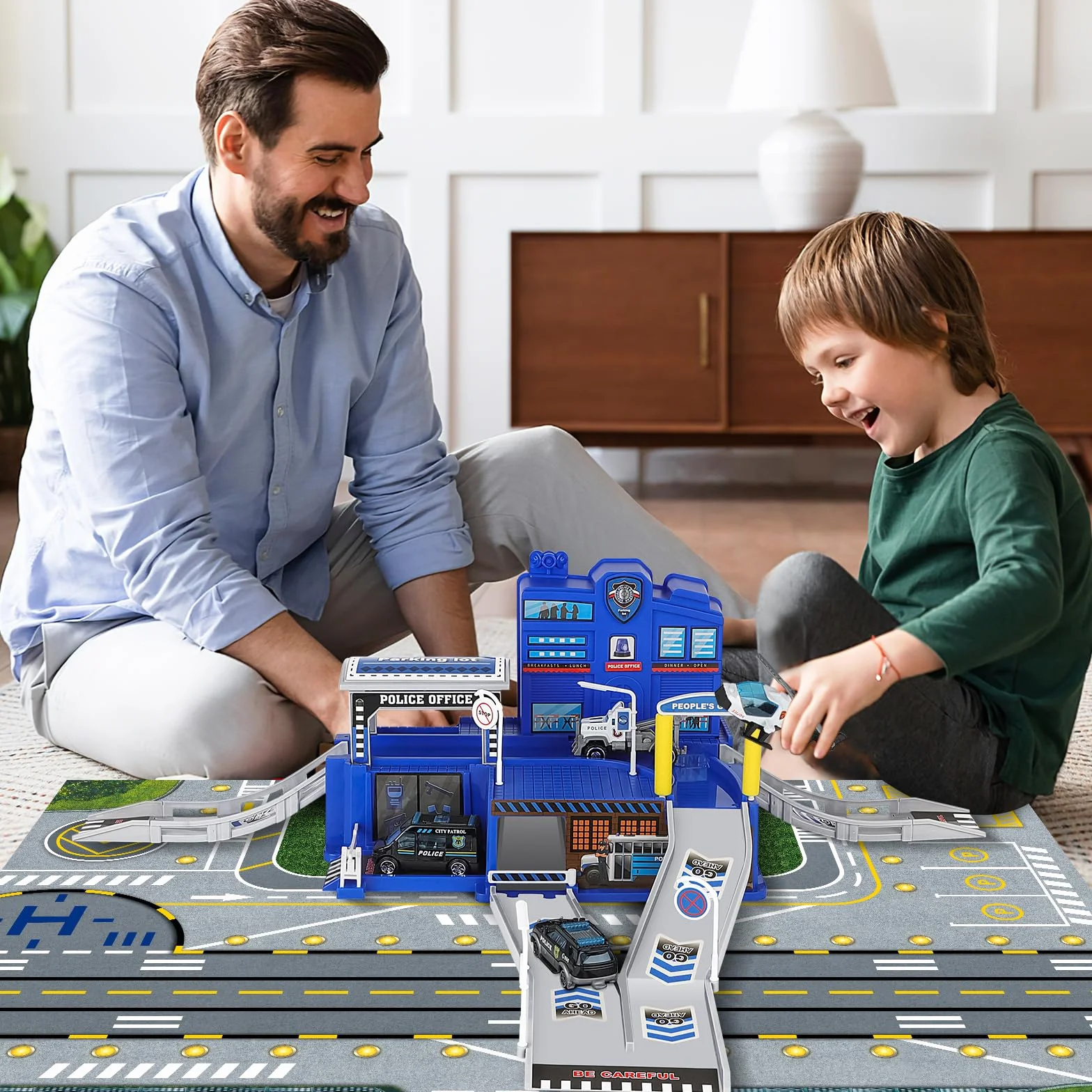 deAO Stazione di Polizia della Città, Giocattolo da Costruzione con Edificio per Uffici, Veicoli della Polizia, Elicottero, Camion, con della Polizia, Regalo per Bambini e Bambine dai 3 Anni in su