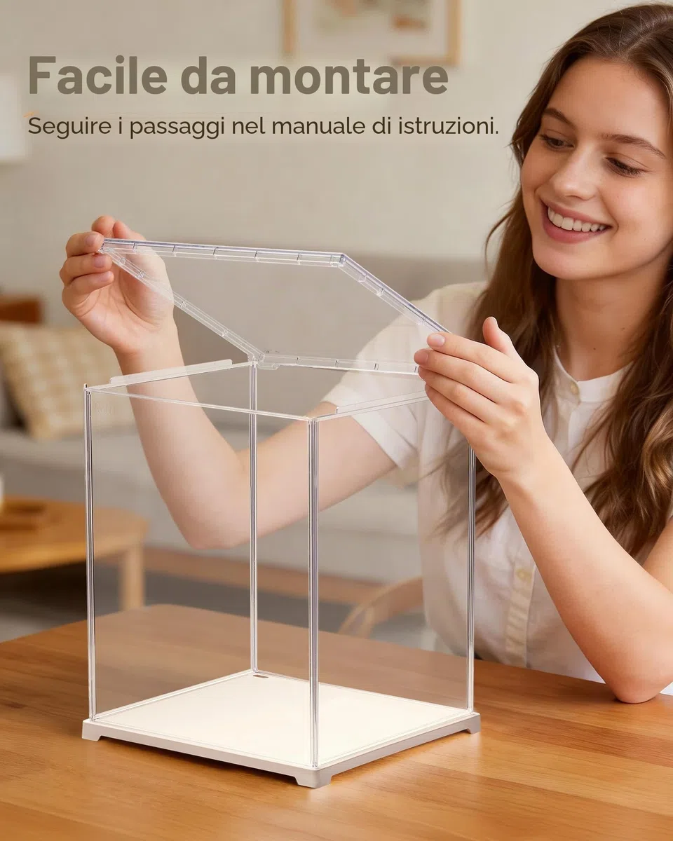 Rolife Vetrina in Acrilico con Passacavo Scatola Espositiva Trasparente per Book Nook, Puzzle 3D, Action Figure e Modelli Miniatura LED (23x23x29,2 cm)
