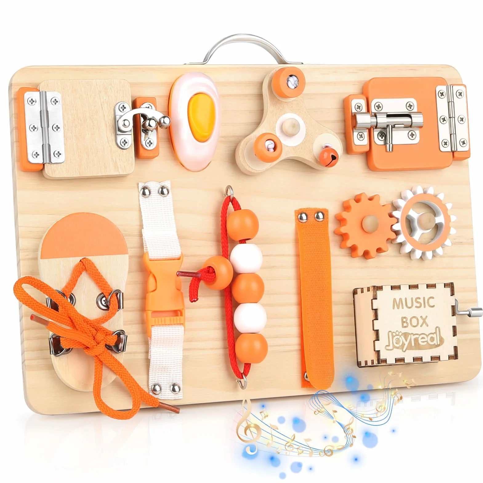 Joyreal Pannello Sensoriale Bambini Montessori - Busy Board Giochi Legno Montessori con Specchio Neonati Giocattoli Giochi Educativi Regalo per Bambini