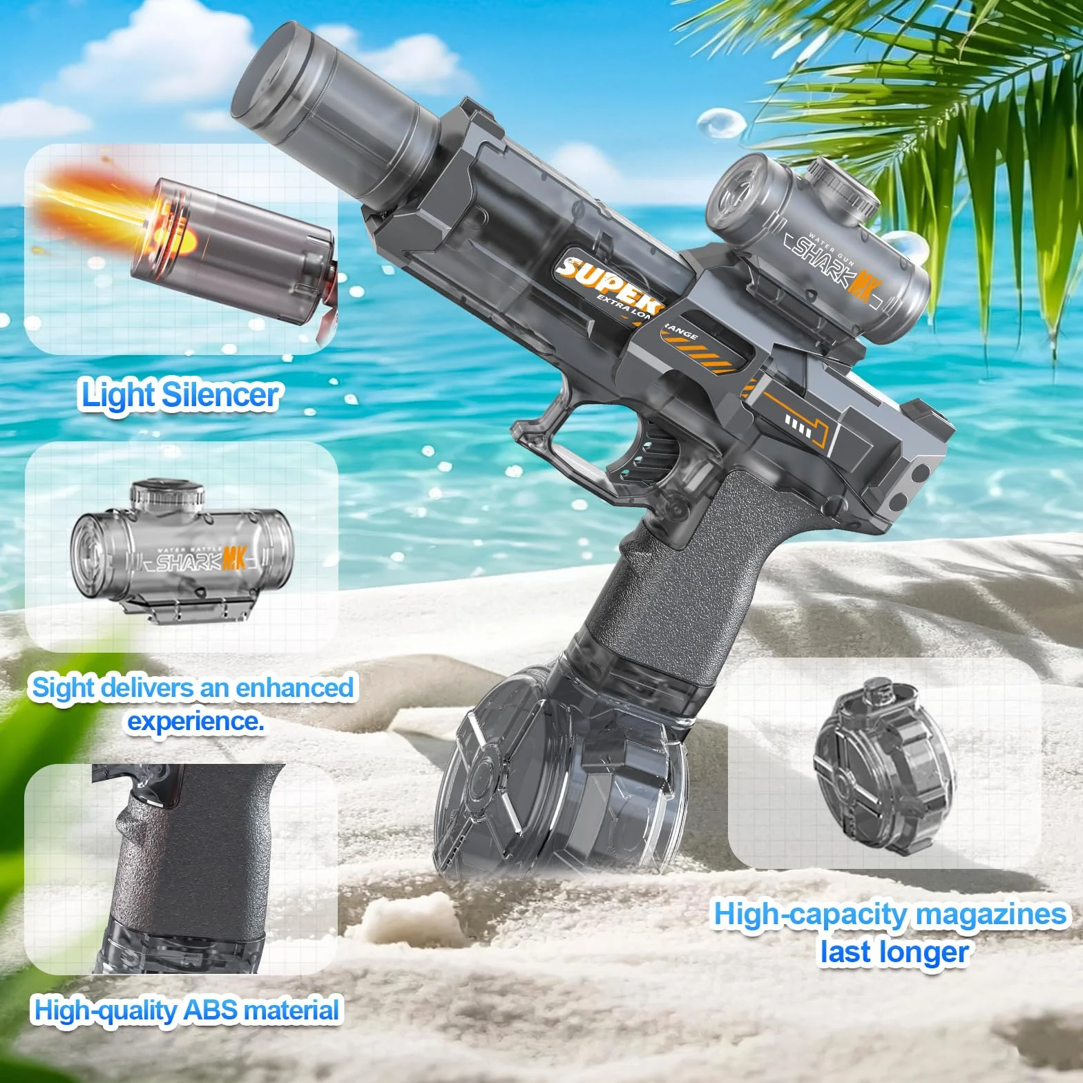 Pistola Ad Acqua Elettrica Per Bambini, Fucile Ad Acqua Automatico A Lunga Gittata, Electric Water Gun Luce Led Giocattoli Da Piscina Regali Per Adulti Ragazzi Ragazze (Pistola Nera)