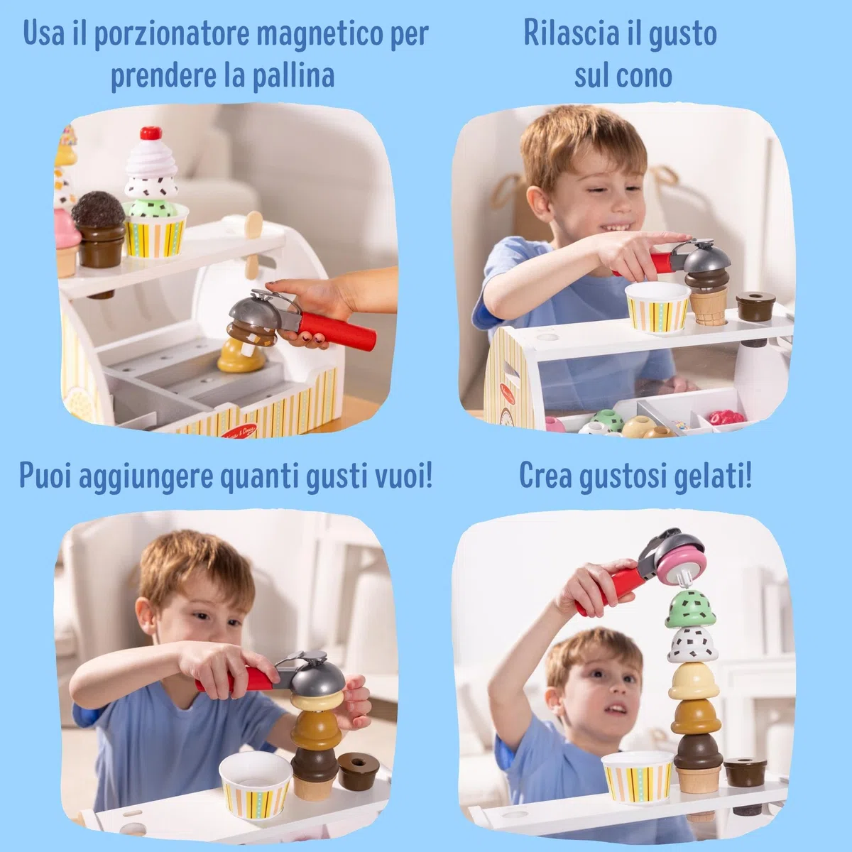 Melissa & Doug Banchetto dei Gelati - Gelateria in Legno, Giocattolo Gelato Finto, Gioco di Imitazione Montessori, Regalo per Bambini e Bambine, 3+ Anni