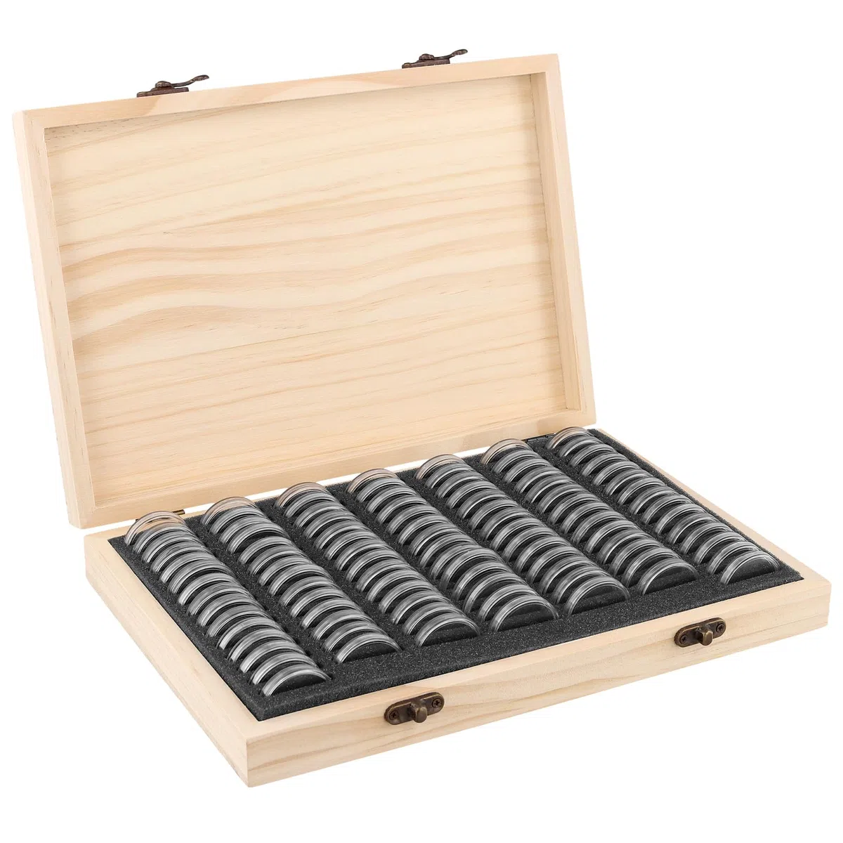 ZOENHOU 100 contenitori in legno per collezionisti di monete, con capsule rotonde trasparenti, per collezionisti di monete, 18 mm/21 mm/25 mm/27 mm/30 mm, legno, Classica