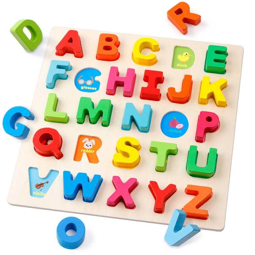 Coogam Alfabeto in legno Puzzle ABC Lettere Peg Consiglio Manopola Montessori Jigsaw Blocchi Apprendimento precoce Giocattolo Educativo Regalo per 1 2 3 Anni Toddler Bambino Bambini
