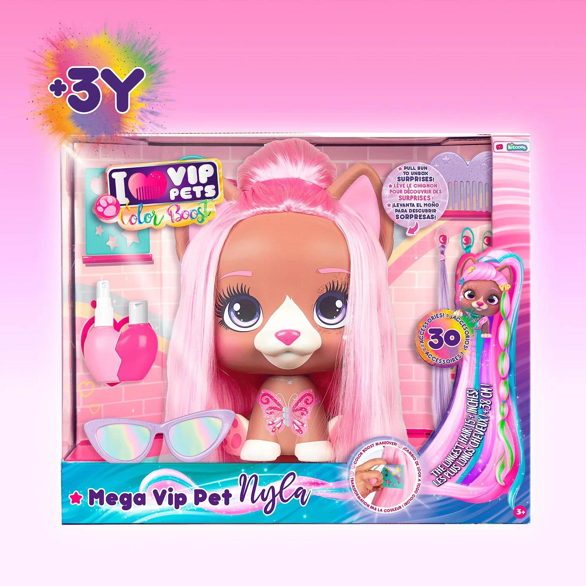 VIP PETS Mega Pet Nyla | Bambola da acconciare con fluenti capelli extra lunghi facili da pettinare e acconciare con +30 Accessori per acconciare e colorare i capelli - Per bambini dai 3 anni in su