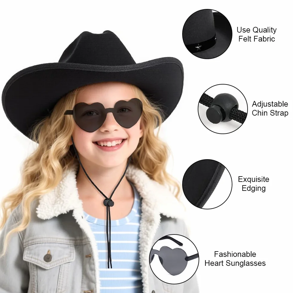 AUYAO Cappello da Cowboy per Bambini, Accessori per Costumi da Cowboy Cappelli, 3PZ Occidentale Cappello per Bambini, con Bandana Occhiali, Western Cappello da Cowgirl per Halloween Feste Carnevale