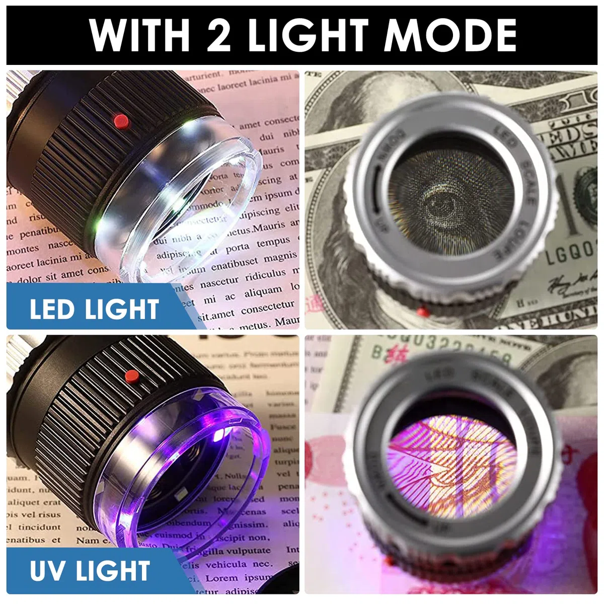 Lente d'ingrandimento 10X - LED illuminato, UV illuminato, lunghezza focale regolabile, lente d'ingrandimento per gioielli tessili monete francobolli bordo gemme
