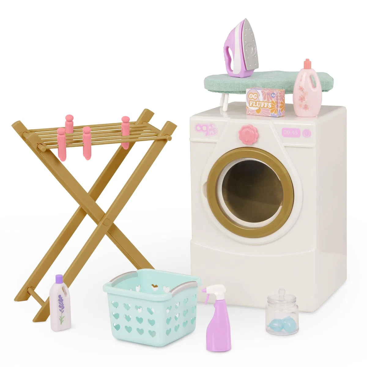 Our Generation - Giornata del bucato - Lavatrice per bambole - Stendino, ferro da stiro e set di pulizia - Accessori per la casa delle bambole da 46 cm - Giocattolo per bambini dai 3 anni in su