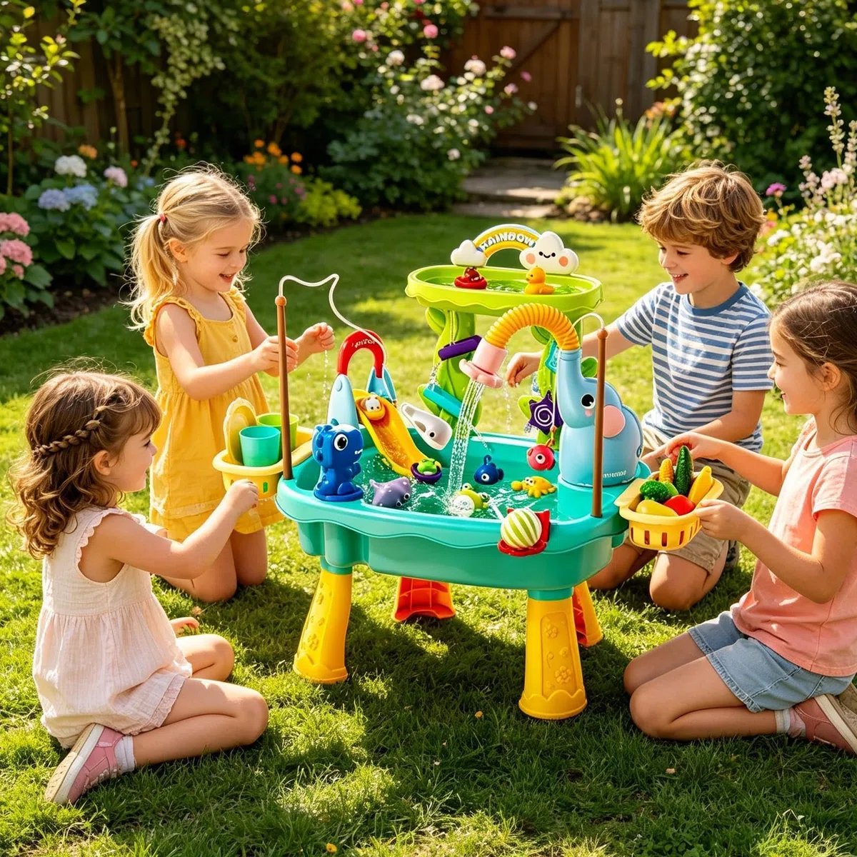Tavolo d'acqua per bambini, giocattolo con pompa elettrica, giocattolo acquatico estivo, per bambini prescolari, cortile, giardino, spiaggia, campeggio, asilo, bagno, sala giochi, vacanze