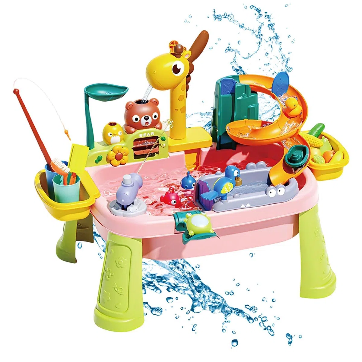 Generico Tavolo d'Acqua per Bambini | Rubinetto Giraffa e Giocattolo da Pesca educativo,Tavolo di attività con Giochi d'Acqua Estivi - per Giochi di Ruolo e coordinazione Occhio-Mano, Spiaggia