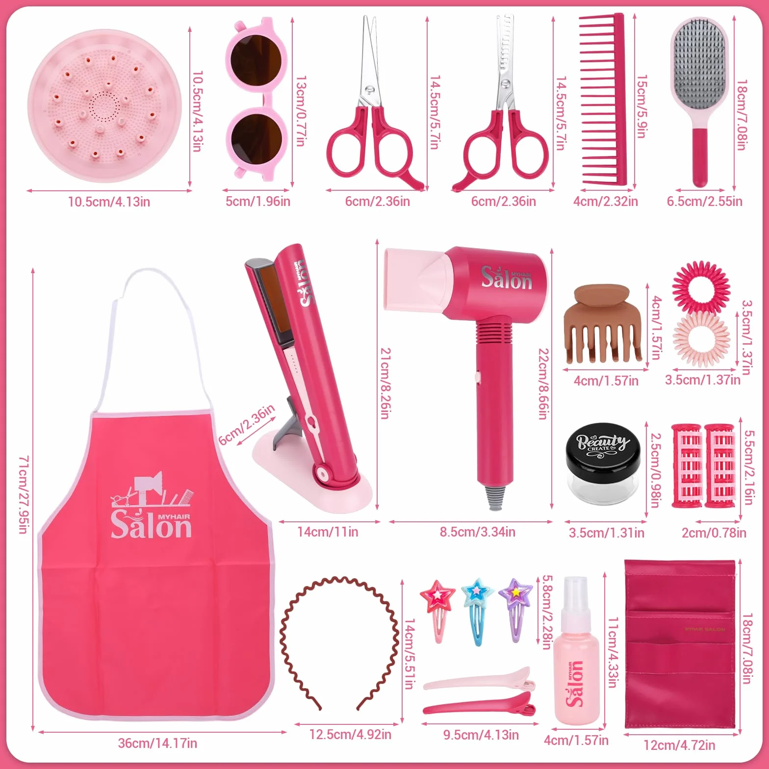 Set Parrucchiera Bambina,Gioco Parrucchieri per Bambini,25 Pezzi Kit di Bellezza e Parrucchiere per Bambini con Asciugacapelli,Arricciacapelli e Altri Accessori,Regalo Bambina 3 4 5 6 7 Anni