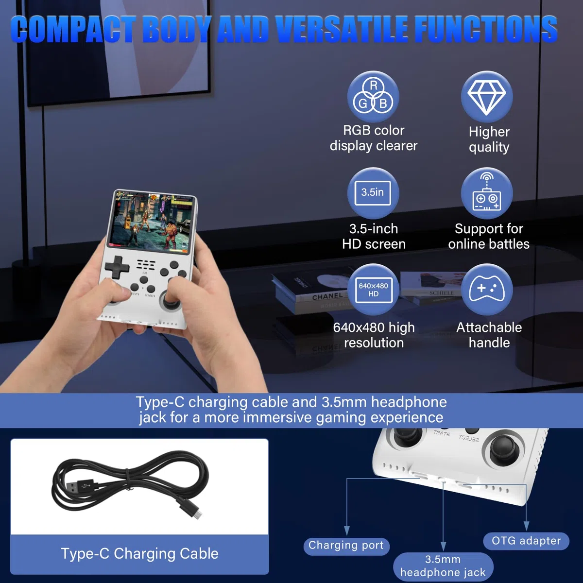 R40S - Console di gioco portatile, 30.000 giochi retrò in 1 console di gioco con sistema Linux open source, scheda TF da 256 GB, schermo IPS da 3.5" e batteria da 3800 mAh (Bianco)