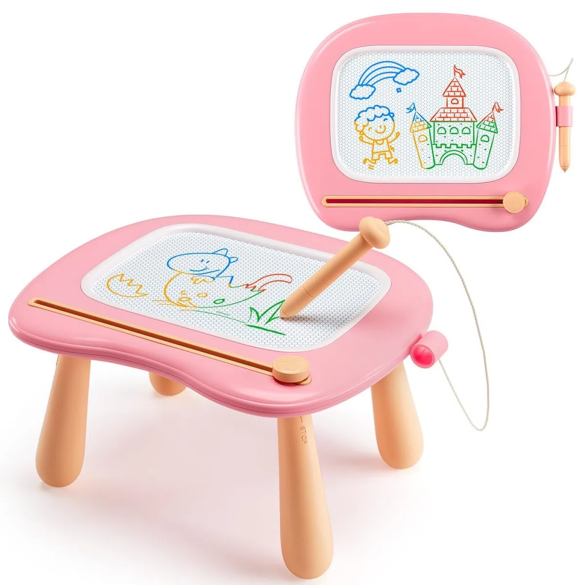 Lavagna magica giocattolo per bambini a partire da 1 anno, lavagna magnetica colorata con 4 gambe, giocattolo educativo per bambini 1 2 3 4 5 anni, tavolo da disegno giocattolo educativo (rosa)