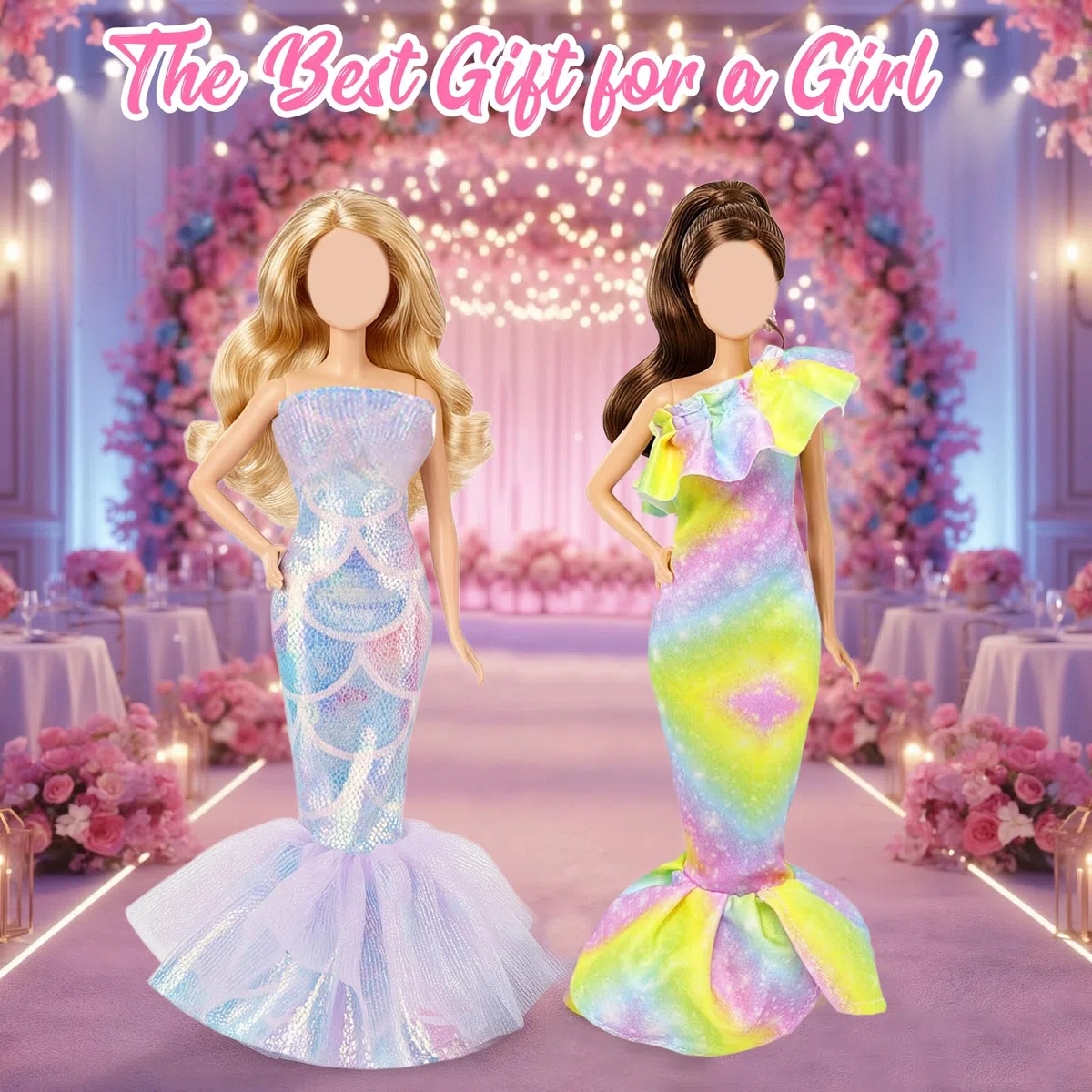 18 vestiti per bambola da 29,2 cm, compatibili con Barbie 1 vestito floreale, 1 gonna a sirena con paillettes, 1 gonna a sirena monospalla, 4 set di abiti top e pantaloni, 2 borse, 5 scarpe, regali