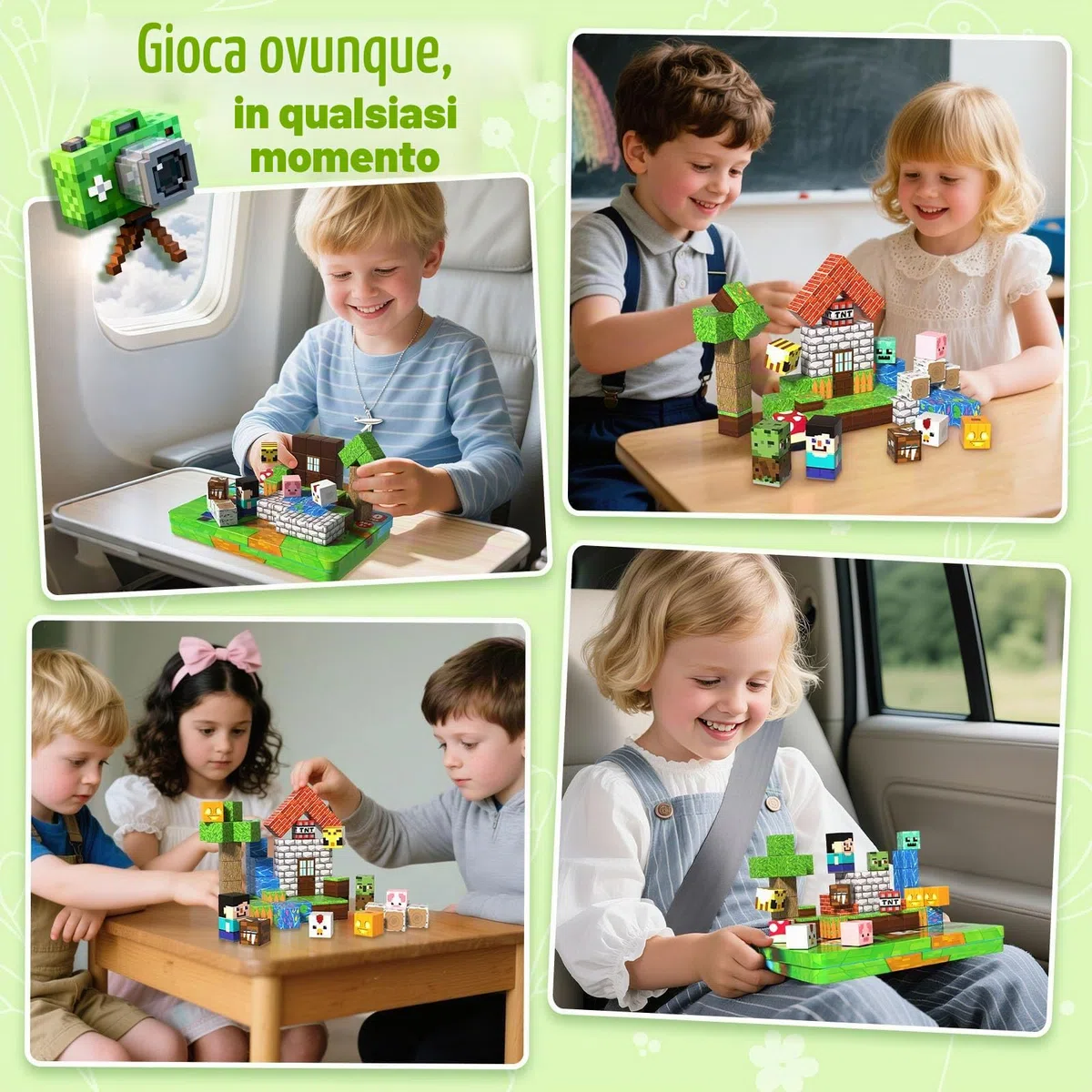 Costruzioni Magnetiche per Bambini da Viaggio 60 Pezzi con Scatola Metallica Portatile Cubi Magnetici Adatti per Giocare in Silenzio in Aereo e in Macchina Giocattolo STEM Regalo Montessori da 3+ Anni