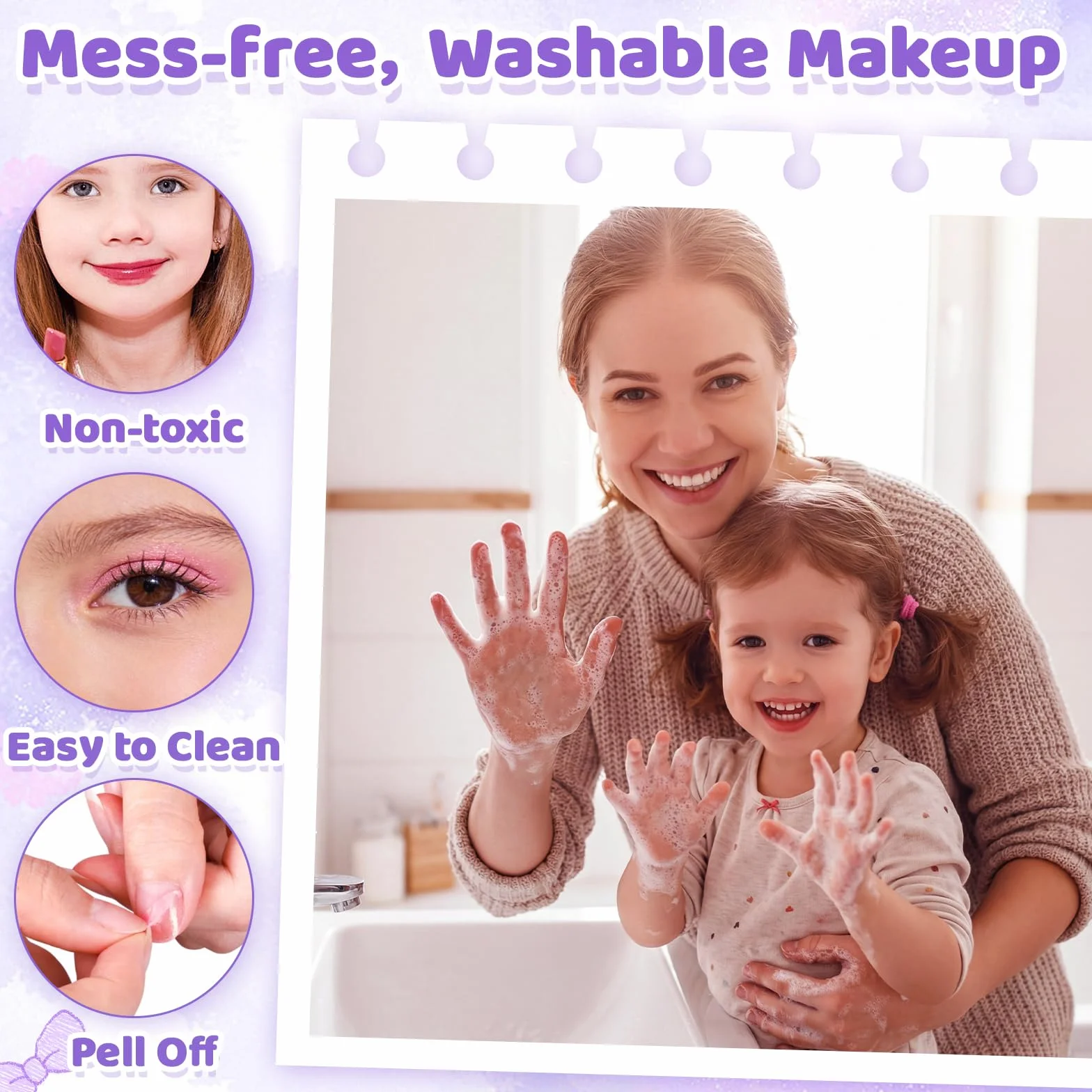 Chennyfun 53 Pezzi Lavabile set di Trucchi per Bambini, Set di Trucco per Bambini per Bambine, Sicuro e Atossico Giocattolo di Ruolo per Regali di Compleanno di Natale per Ragazze dai 3 Anni