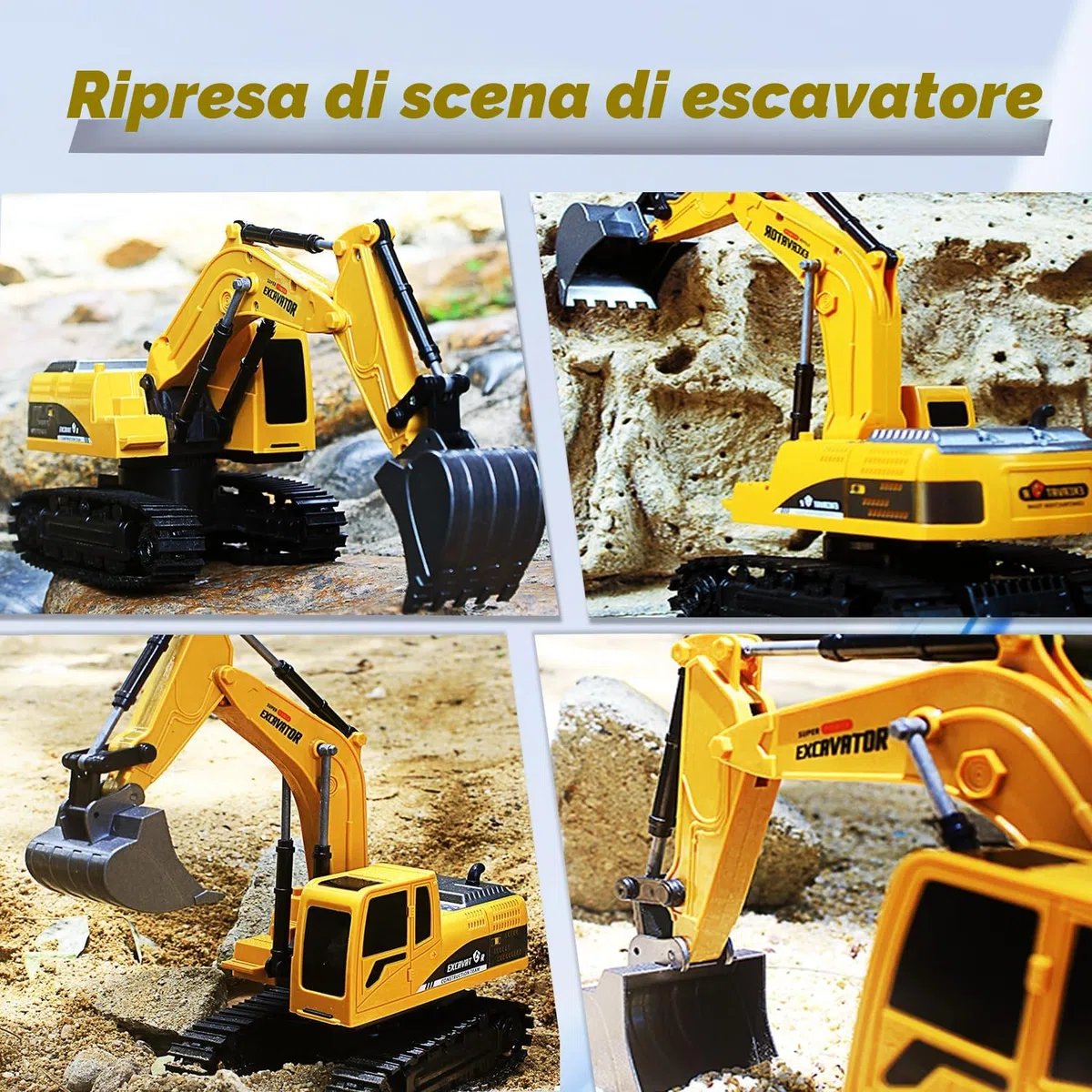 Escavatore telecomandato, scavatore giocattolo telecomandato, scavatore di sabbia ingegneria, giocattolo per veicoli da costruzione, escavatore RC giocattolo per bambini