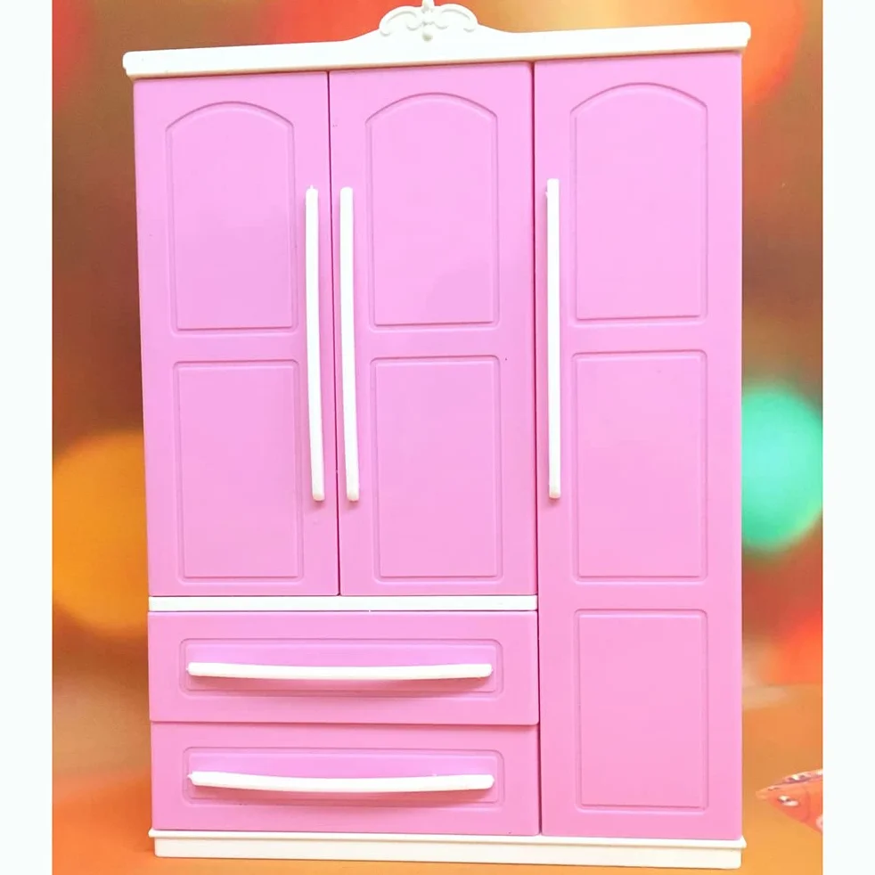 Armadio per bambola rosa con specchio e cassetto, con molteplici scomparti, mini armadio moderno, organizzatore di vestiti, accessori per casa delle bambole, mobili