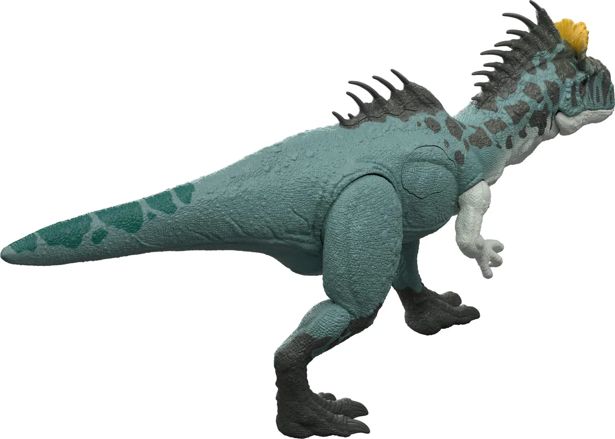 Mattel Jurassic World - Cryolophosaurus Ruggito Selvaggio, dinosauro snodato con luci e suoni, premi il tasto e attiva ruggiti feroci e mosse d'attacco feroci, JKL80