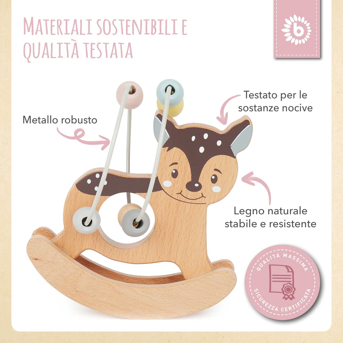 Bieco Fiocco per moto REH con bilanciere | Giocattolo motorio a partire da 1 anno | Simpatico labirinto gioco in design REH | Giocattolo per bambini in colori tenui | Giocattolo in legno per bambini |