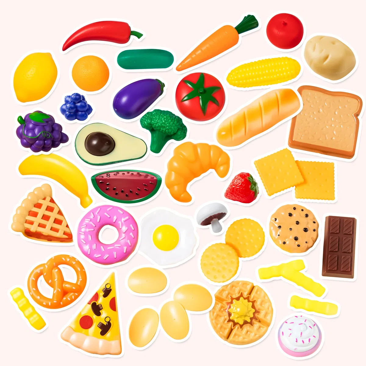 JOYIN 50 pezzi di giocattoli alimentari cibo giocattoli accessori cucina gioco educativo di ruolo con frutta pane verdura per bambini