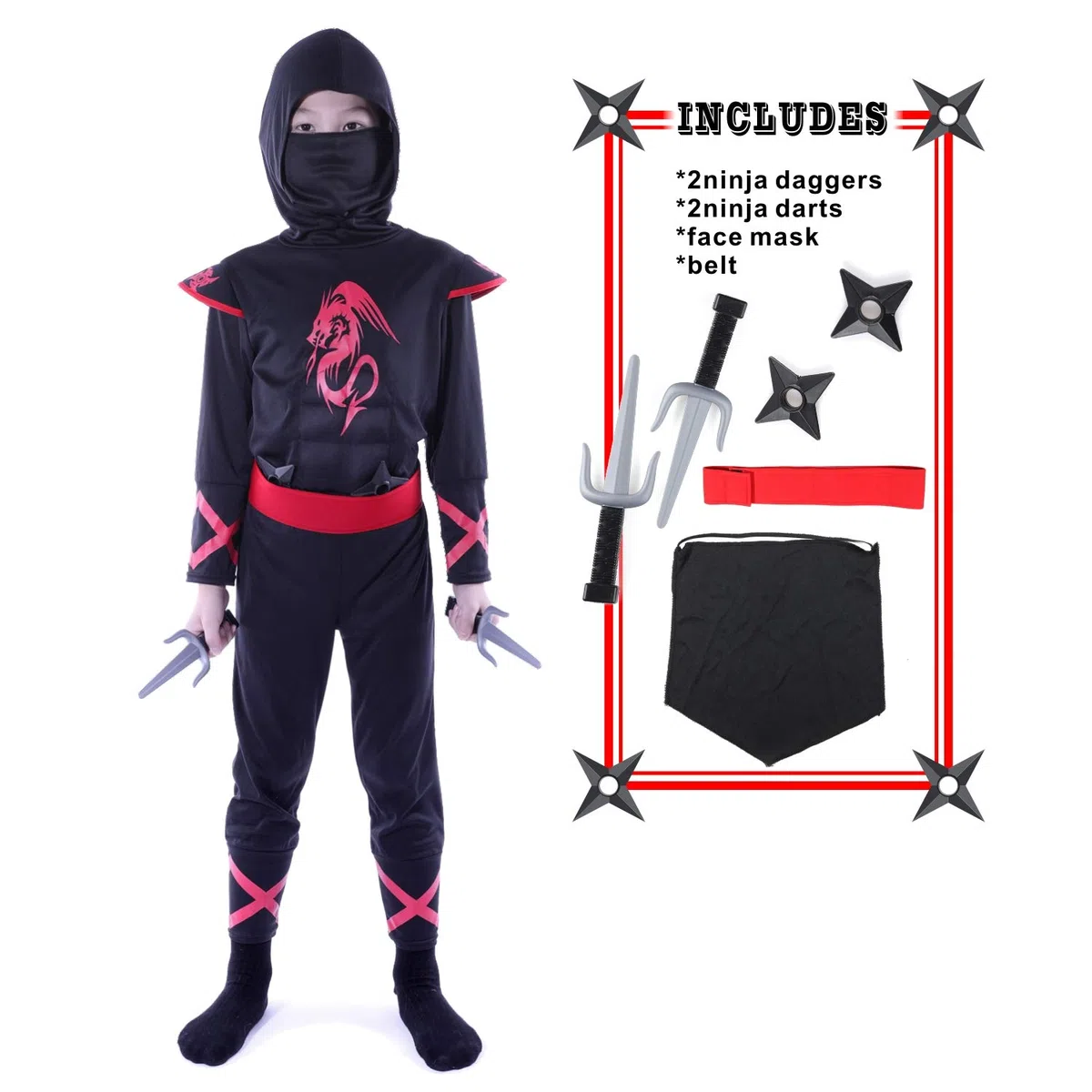 Sincere Party Costume Ninja per bambini, Ninja Dress Up Abbigliamento da gioco di ruolo con accessori