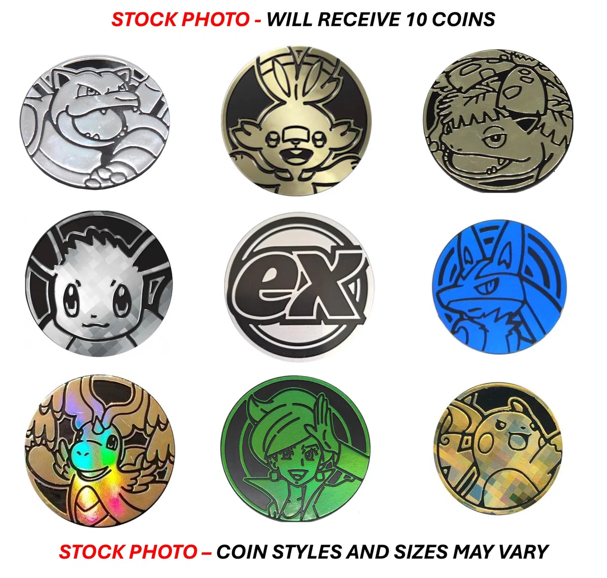 Pokémon - 10 monete da gioco assortite - Plastica metallica - Accessori da tavolo - Nessun duplicato