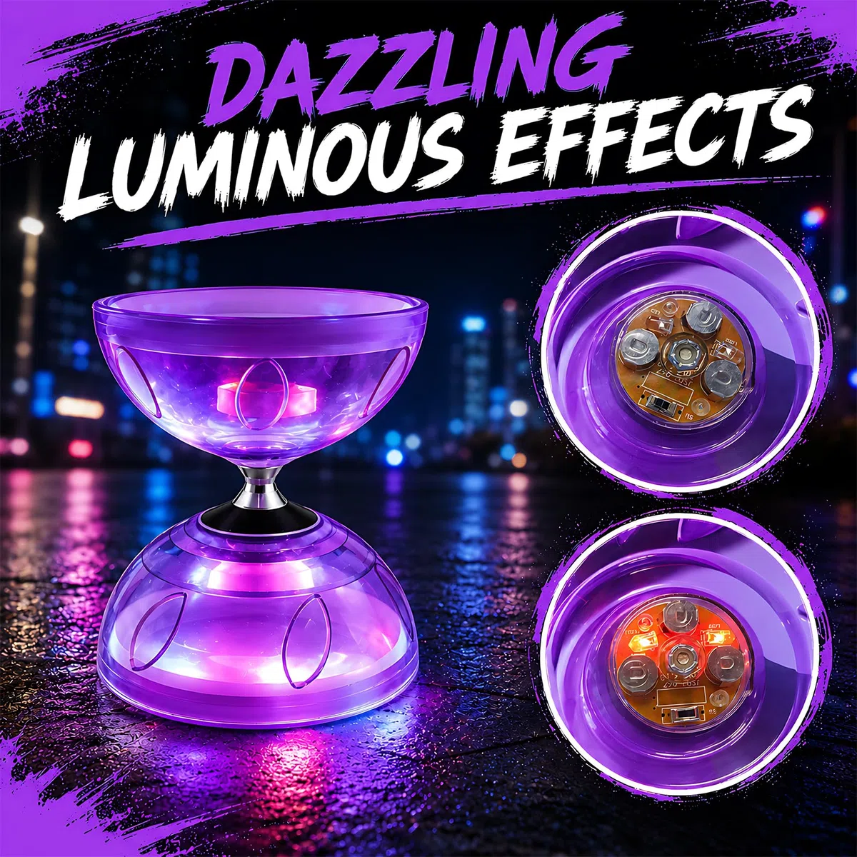 Diabolo Con Cuscinetti A Sfera, Diablo Giocoleria Con Corda Da 10 M, Diabolo LED, Set Da Giocoleria Per Principianti, Sport All'Aria Aperta, Viola