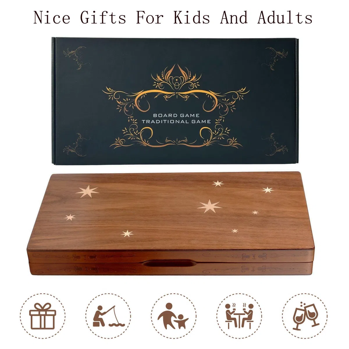 Syrace Set di Backgammon in Legno - Classico Gioco da Tavolo con Custodia da 15,7", Dimensioni Grandi, Pezzi Checker per Adulti e Bambini