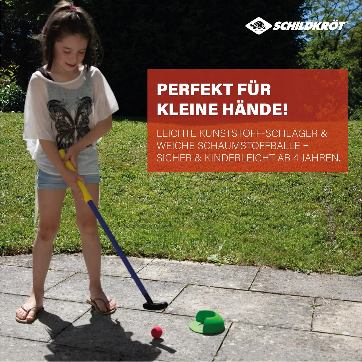 Schildkröt Set da mini golf per bambini - set completo con 2 mazze, 2 palline di gommapiuma e bersaglio - gioco da golf per interni ed esterni