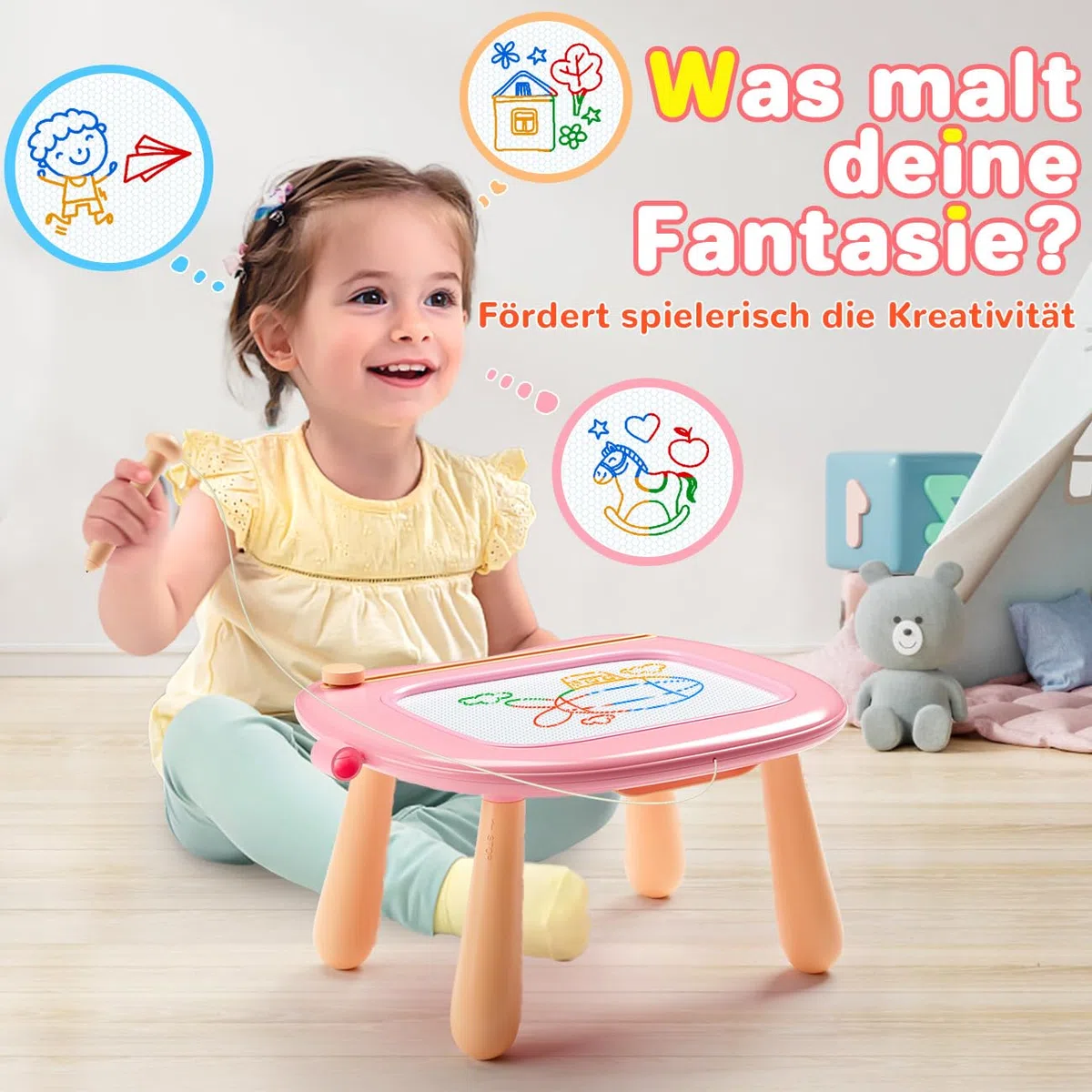Lavagna magica giocattolo per bambini a partire da 1 anno, lavagna magnetica colorata con 4 gambe, giocattolo educativo per bambini 1 2 3 4 5 anni, tavolo da disegno giocattolo educativo (rosa)