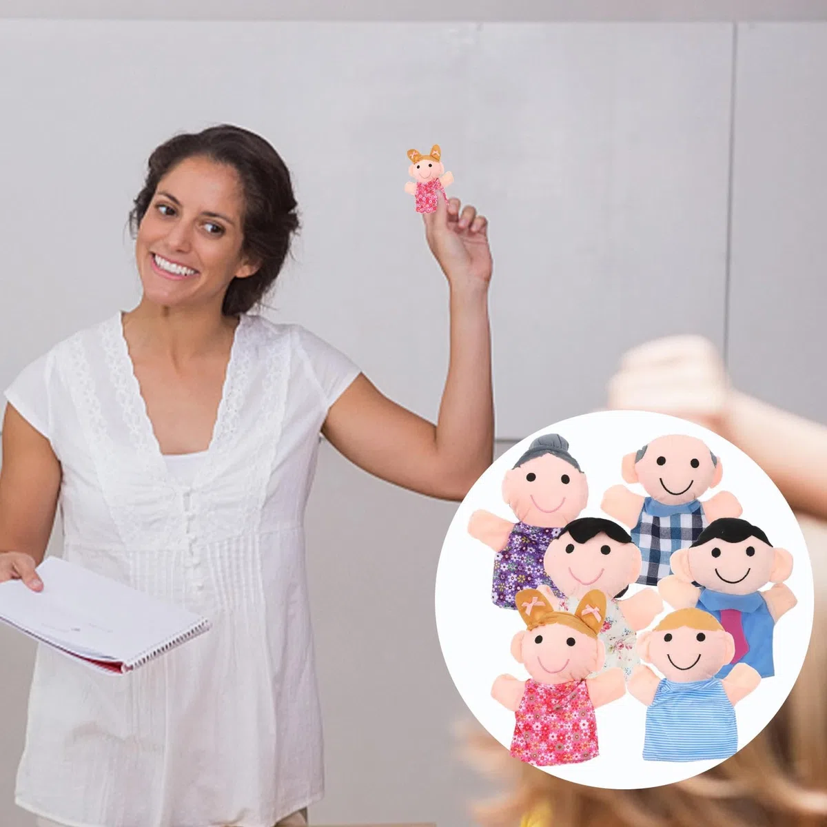Set di 6 burattini a mano in stile familiare, burattini a mano per bambini, morbidi pupazzi in peluche, set di burattini a mano per i membri della famiglia, per raccontare storie, insegnare