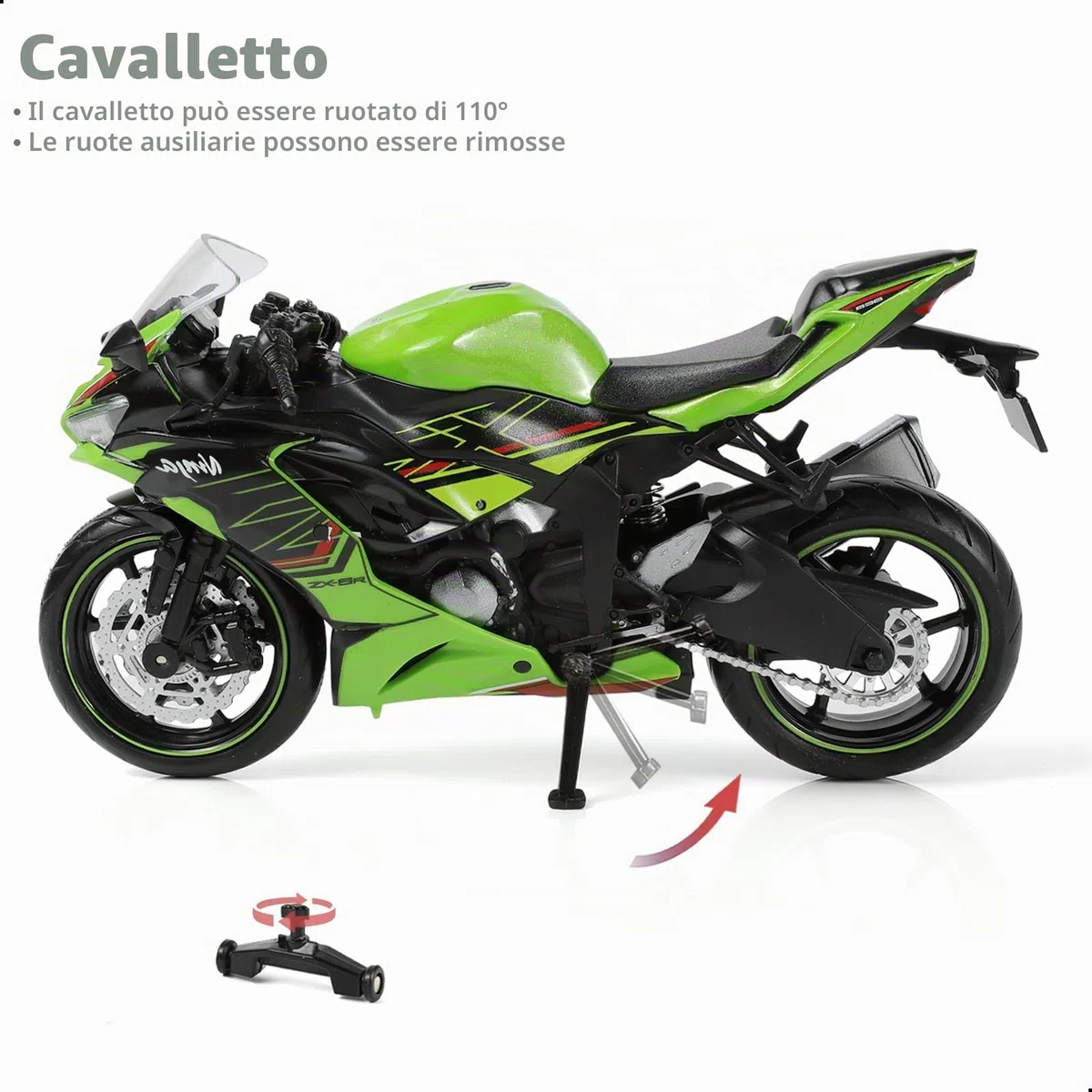 1:12 Modello compatibile per Kawasaki Ninja ZX-6R in Metallo Diecast - Moto Giocattolo Mini - Regalo (Verde)