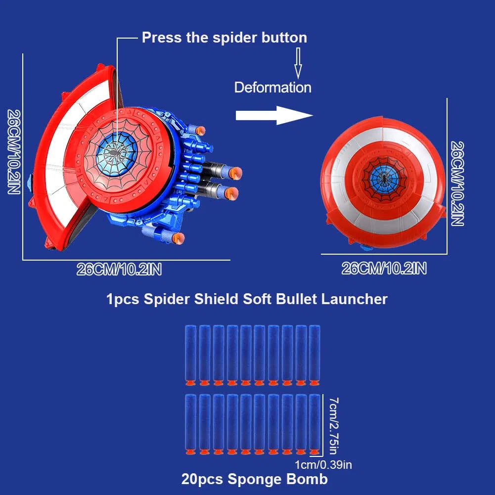 Lanciatore Scudo Captain Scudo Difensivo e Scudo Launcher, Launcher di Eroe, Scudo Morbido Bullet Lanciatore Giocattolo Accessorio Cosplay Regalo per Bambini