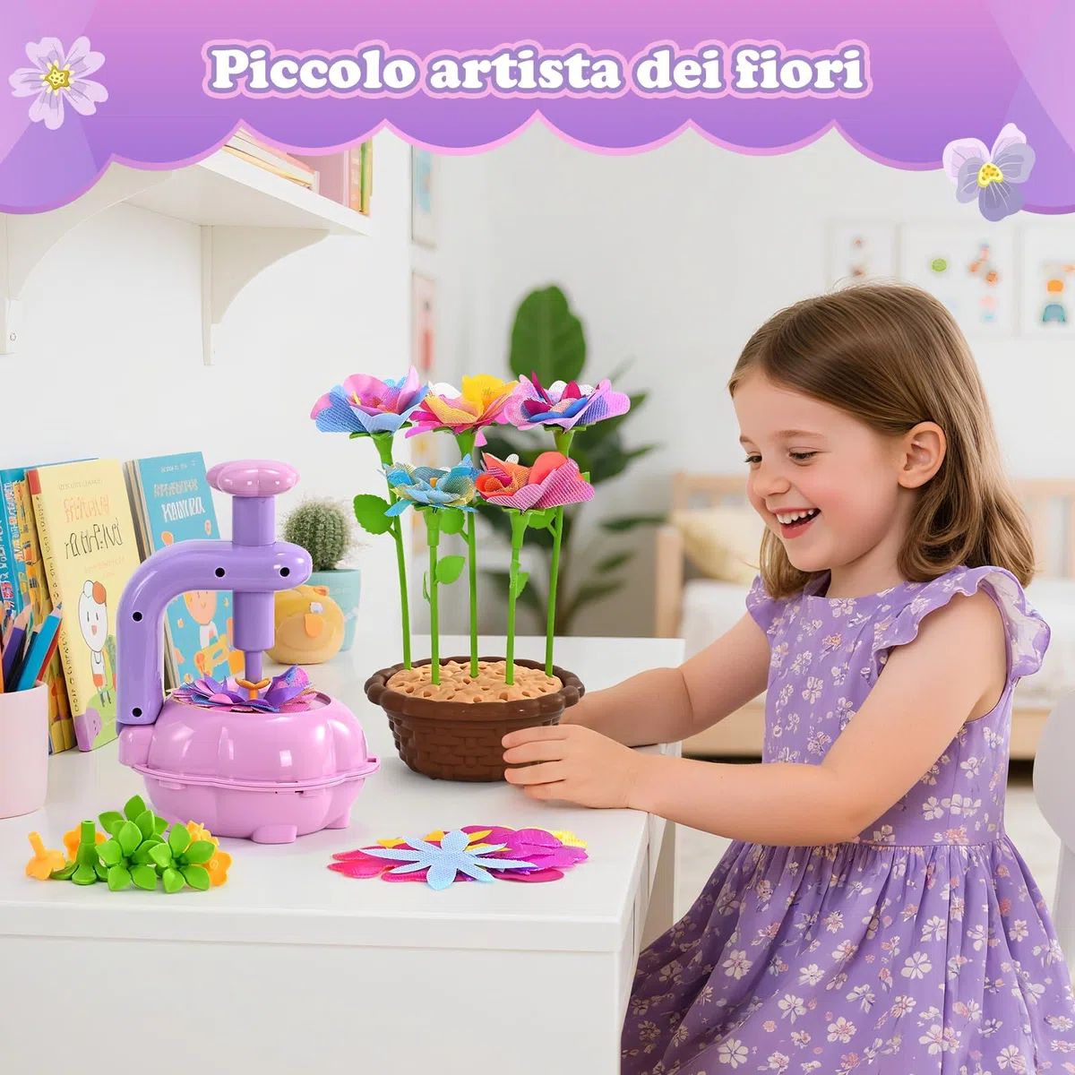 BlueSwan Regalo Giochi Bambina 4 5 6 7 8 9 10 11 12 + Anni Femmina, Pressa per Fiori, Gioco Educativ Giocattoli Sensoriali, Kit Lavoretti Creativi per Bimba, Bambine Laboratorio dei Fiori Bouquet