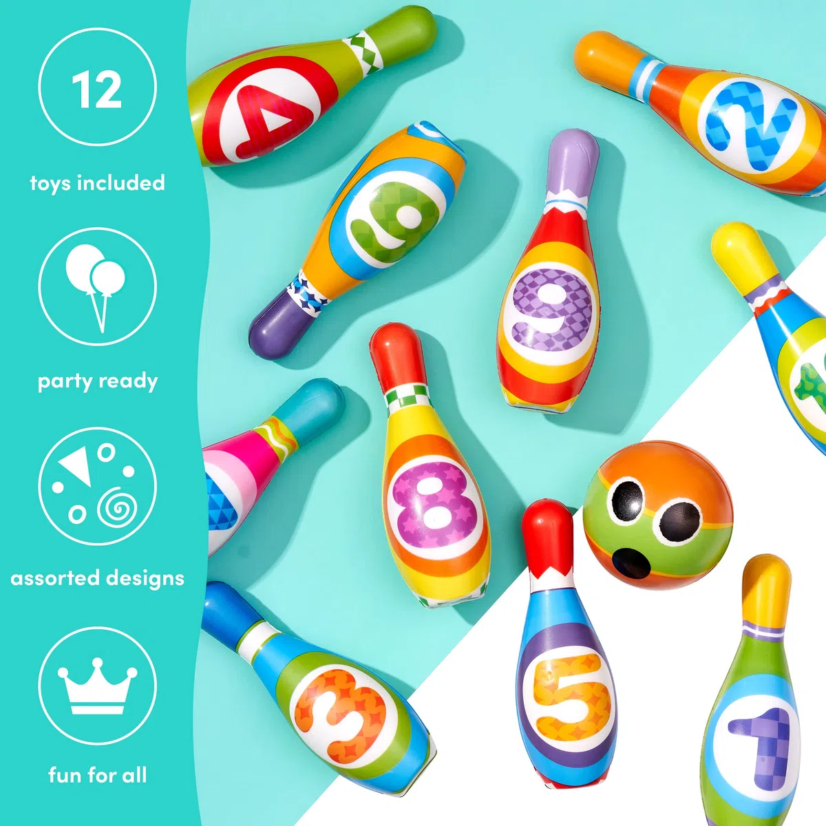THE TWIDDLERS -Bowling Set- 10 Birilli Morbidi Colorata e 2 Palline/Booling Bambino