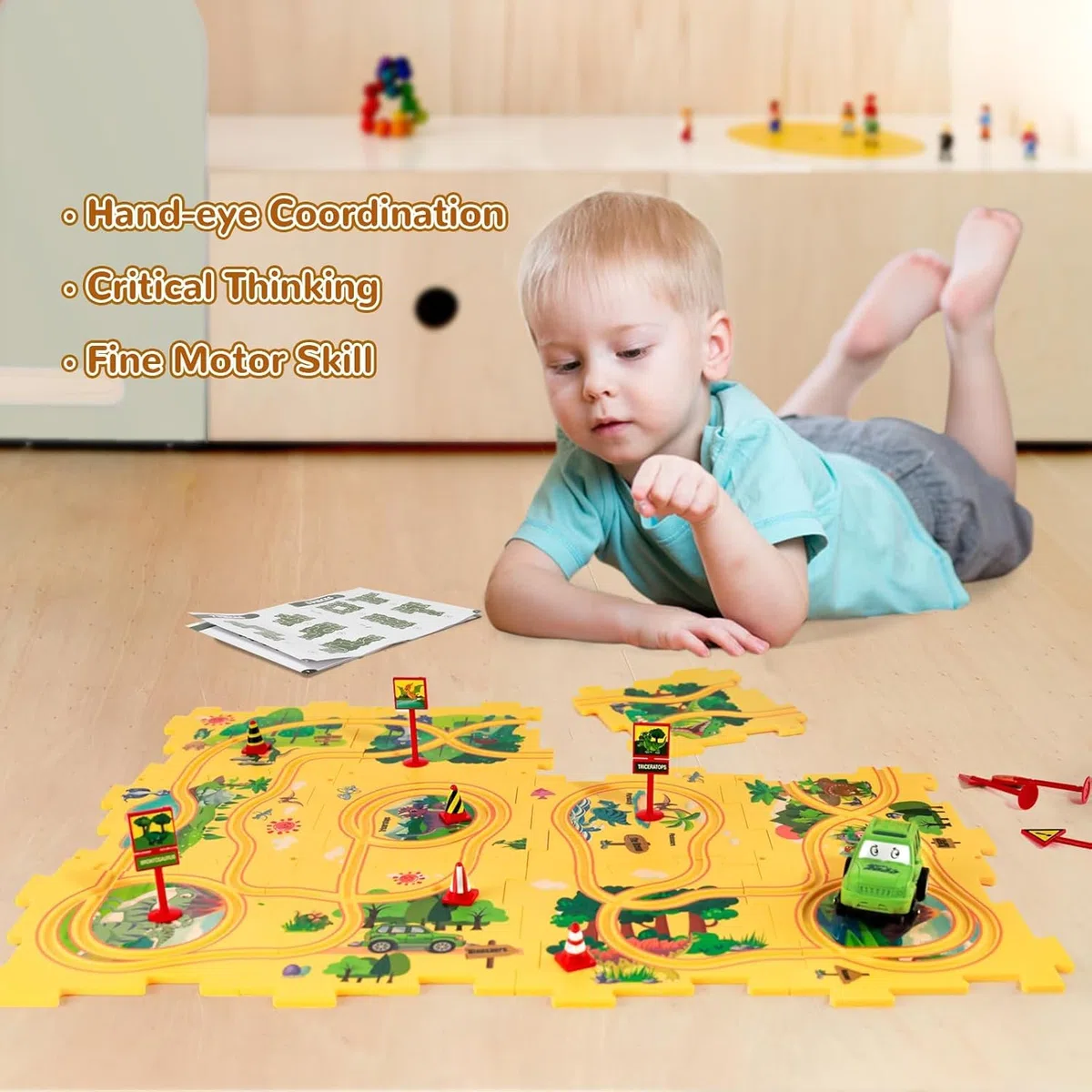 Puzzle Pista Macchinine Giocattolo per Bambini 3 4 5 anni DIY Pista del Puzzle Circuito Auto Montessori Giocattoli Educativi per 3 4 5 6 anni Ragazzi Ragazze Bambini