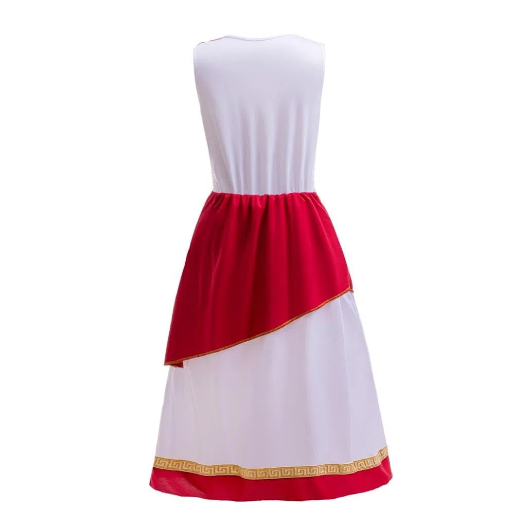 Lito Angels Vestito Costume Antica Dea Romana Greca Mitologia Principessa con Corona Alloro Dorata per Bambina, Bianco Rosso