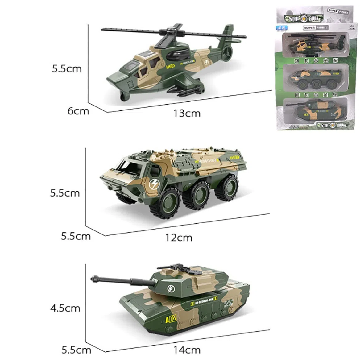 Modelli di Veicoli Militari in Lega di Veicoli pressofusi da 3 Pezzi, Giocattoli per Auto con Set da Gioco per elicotteri da Attacco con Carri Armati per Bambini Piccoli