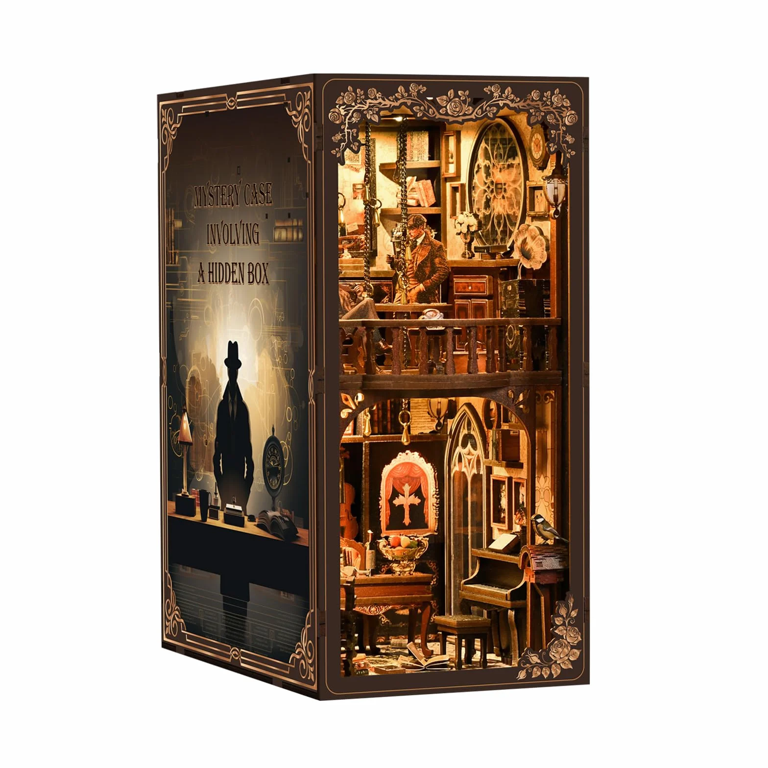 book nook-Dunkle Box – Caso misterioso-Mit Musikbox-Bauspielzeugset mit LED Licht,diy set erwachsene,3D Holzbausatz,bastelset erwachsene