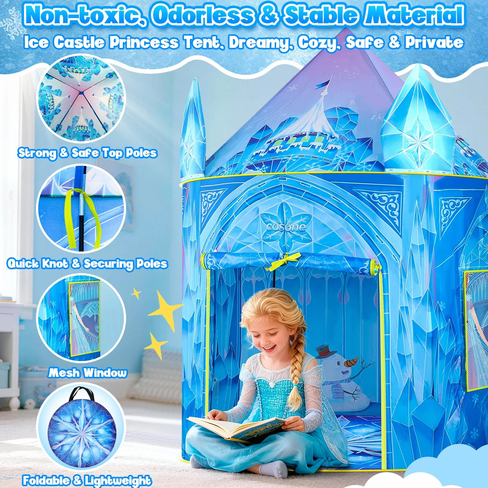 Cosone Tenda per Bambini, Tenda da Gioco Castello da Principessa per Ragazze con Borsa da Trasporto, Portatile Pieghevole Tenda dei Giochi per Interni ed Esterni Regalo Natale Compleanno