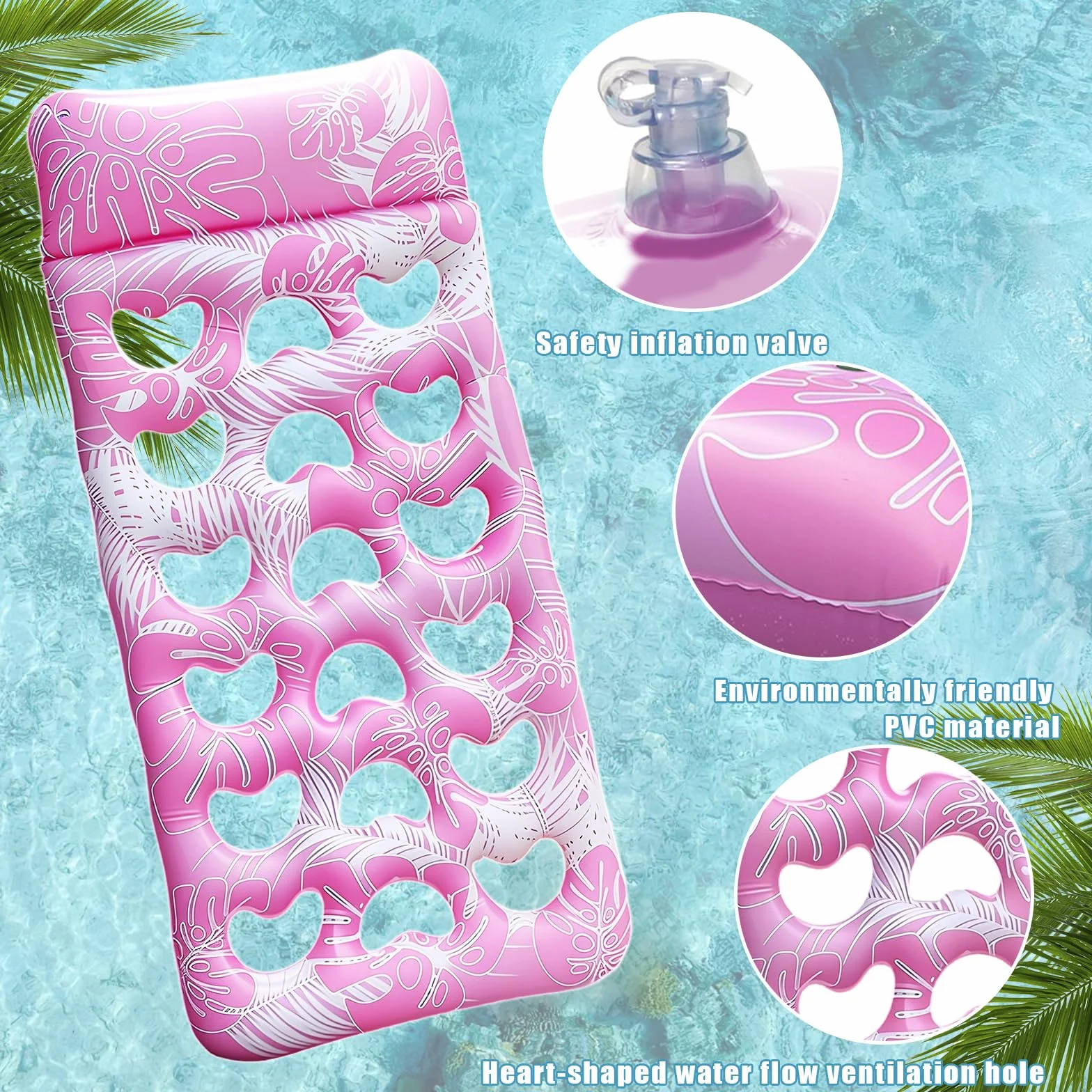 Gonfiabile per piscina – Materasso gonfiabile ad aria piscina rosa tappetino galleggiante con poggiatesta per adulti, materasso ad aria per piscina, lago e spiaggia
