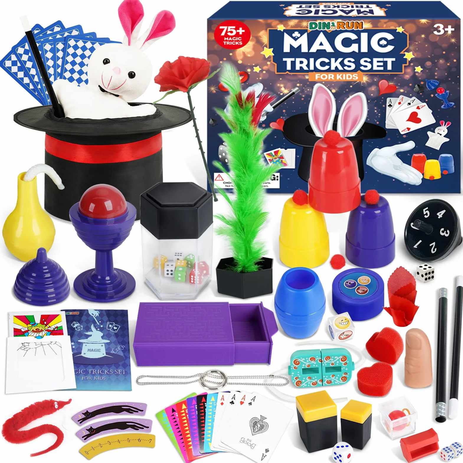 DINORUN Giochi di Magia per Bambini Giochi Bambini con Bastone Magico & Cappello Magico & Istruzioni, Regalo Bambini 6 7 8 9 10 11 12 Anni, 75+ Trucchi di Magia