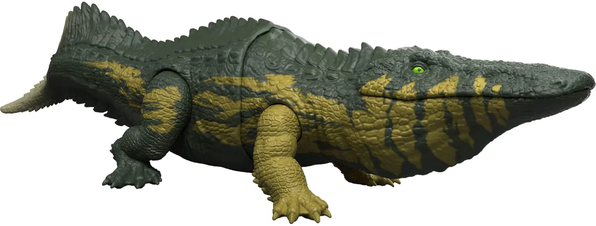 Mattel Jurassic World - Stomatosuchus Ruggito Selvaggio, dinosauro snodato con luci e suoni, premi il tasto e attiva ruggiti feroci e mosse d'attacco feroci, JKL82