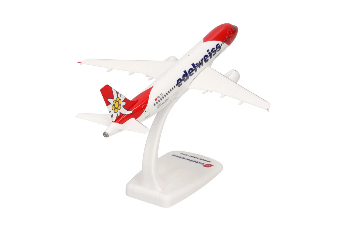 Herpa modello di aereo Edelweiss Air Airbus A320, scala 1:200 - Snap-Fit, pezzo da collezione, miniatura deco, statuetta con supporto in plastica