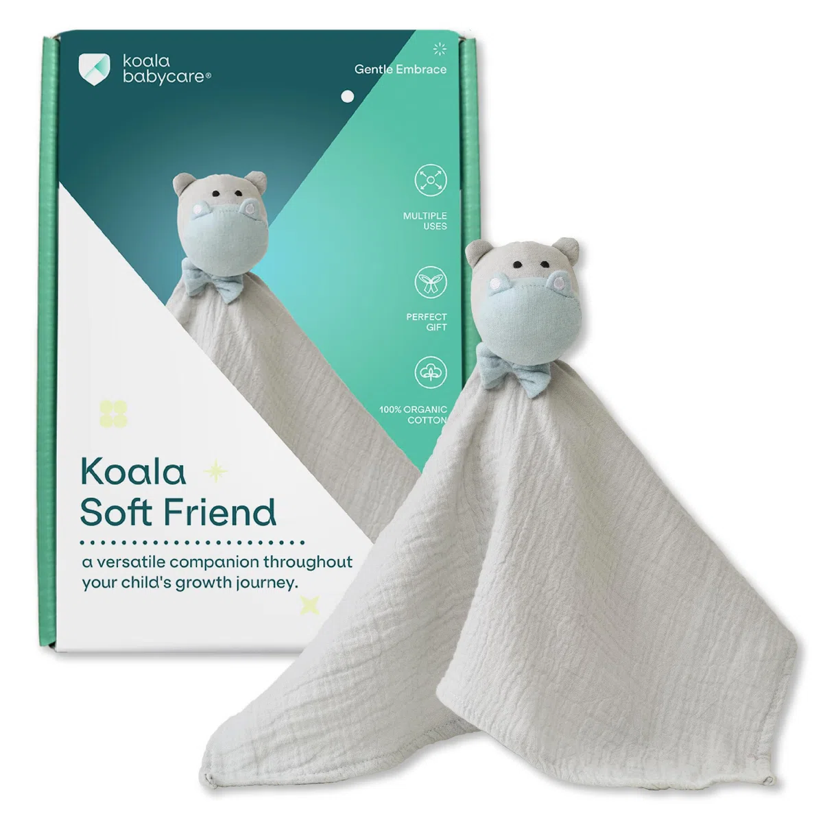 KOALA BABYCARE Doudou Bambino o Ragazza in Chiffon Bio 40x40 cm - Peluche morbida e sicura - Doudou piatto Volpe, Koala, Giraffa o Ippopotamo - per Neonati e 0+ mesi