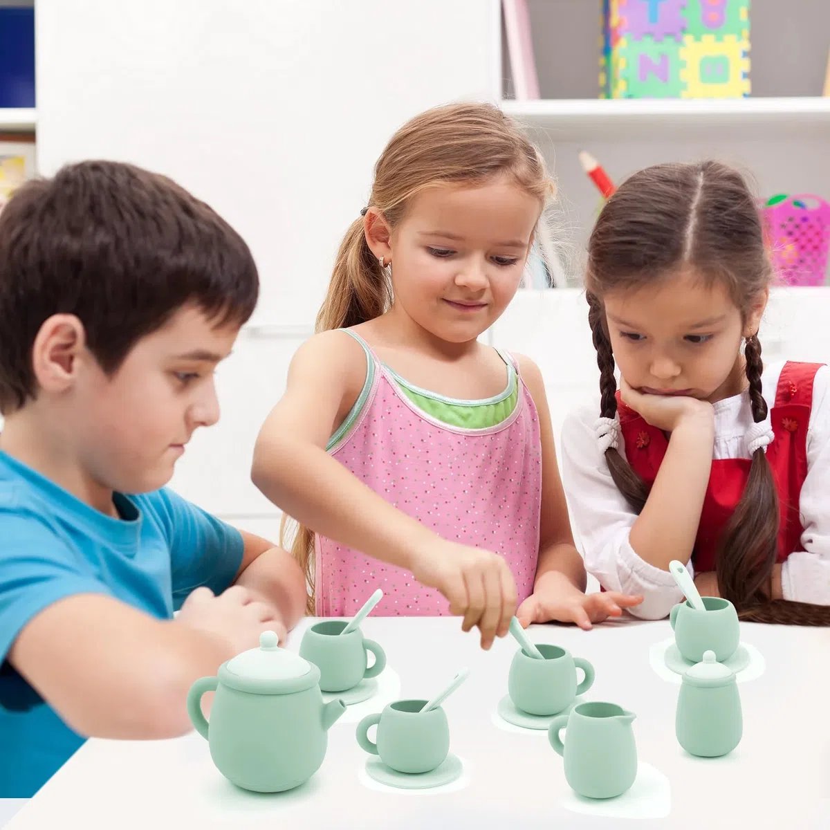 MCGMITT Set da Tè per Bambini 15 Pezzi, Servizio da Tè in Silicone Senza BPA, Gioco di Imitazione Tea Party Accessori Cucina con Teiera Tazze Giochi Educativi Montessori Regalo Bambina Bambino 3+ Anni