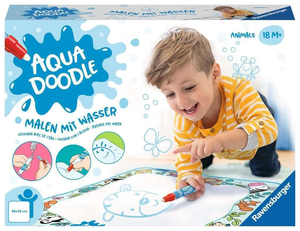 Ravensburger 4565 Aquadoodle Animals - Primo dipinto per bambini di 18 mesi - Set da pittura per divertirsi a dipingere senza macchie con l'acqua - inclusi tappetino e penna